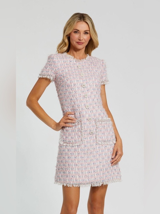 Mac Duggal Dresses & Skirts - MAC DUGGAL Short Sleeve Semi-Formal Tweed Shift Dress #20805 Pink Multi Sz: S